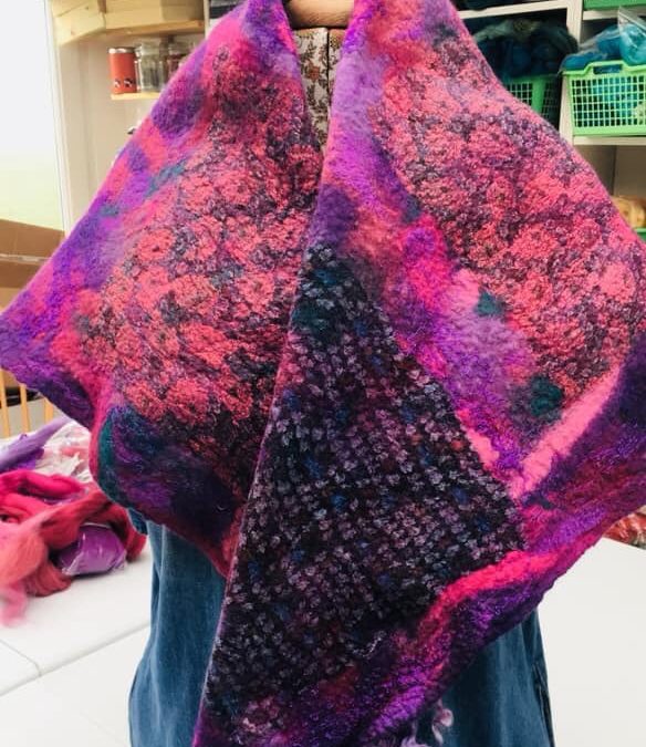 Pink nuno felted scarf